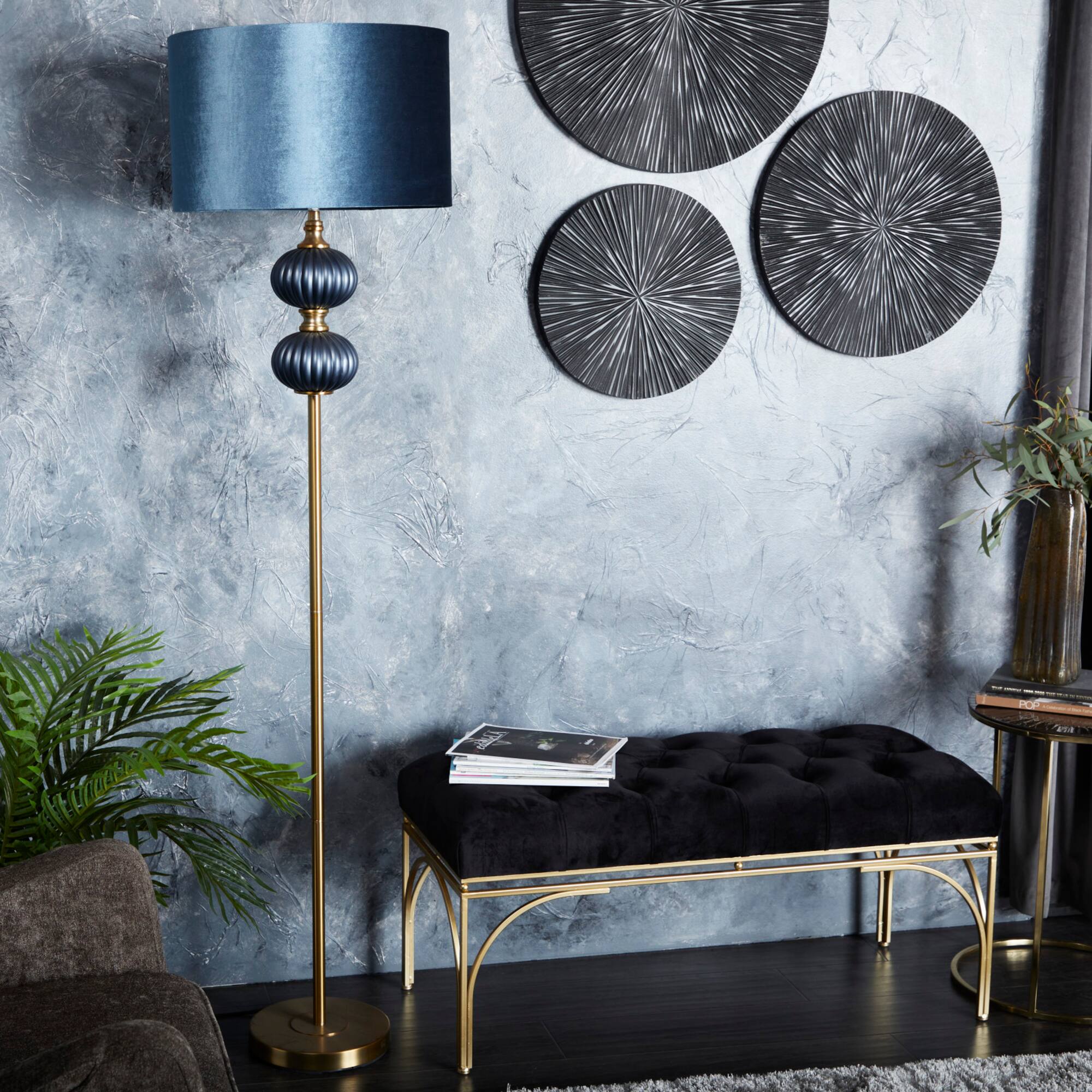 Blue Velvet Transitional Floor Lamp, 69" x 18" x 18"